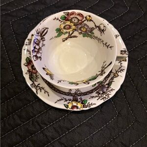 Flat cup and 5.75” Saucer, Medway Decor Dark Brown Alfred Meakin England 1930s